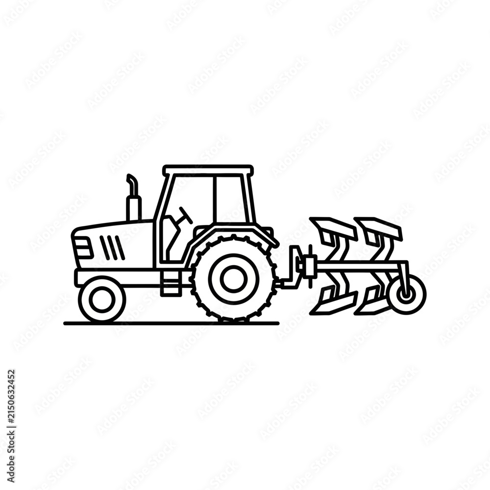 Fototapeta premium Tractor with Plow Icon Isolated on White Background, Agricultural Machinery