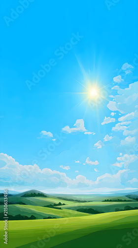 green field and blue sky