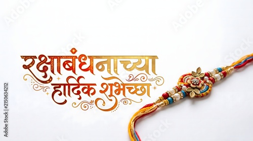 Raksha Bandhan Marathi Greeting with Decorative Rakhi and Golden Calligraphy
