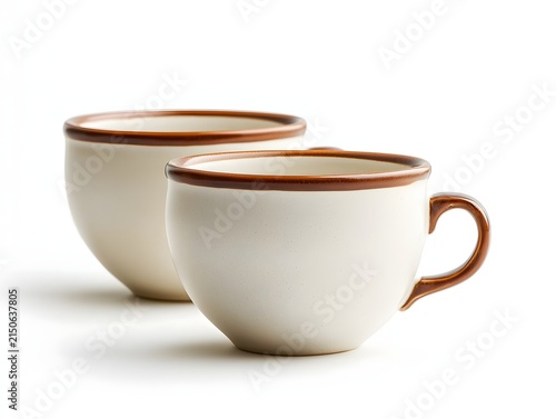 Ceramic Teacup Set Arranged on White Background for graphic design