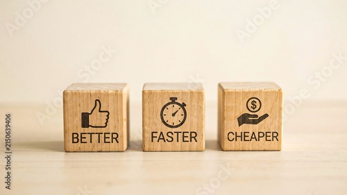 Business strategy concept showing better, faster, and cheaper options for improved performance