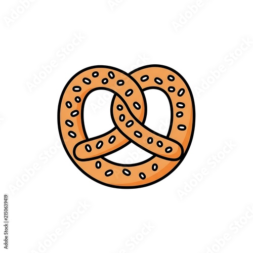 Traditional salted pretzel vector with black outlines