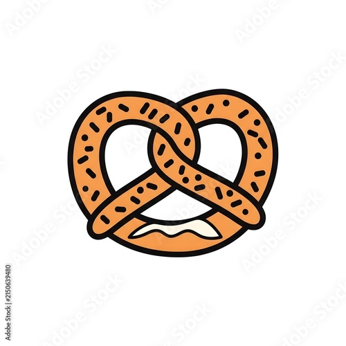 Salty snack pretzel vector with bold outlines on white background