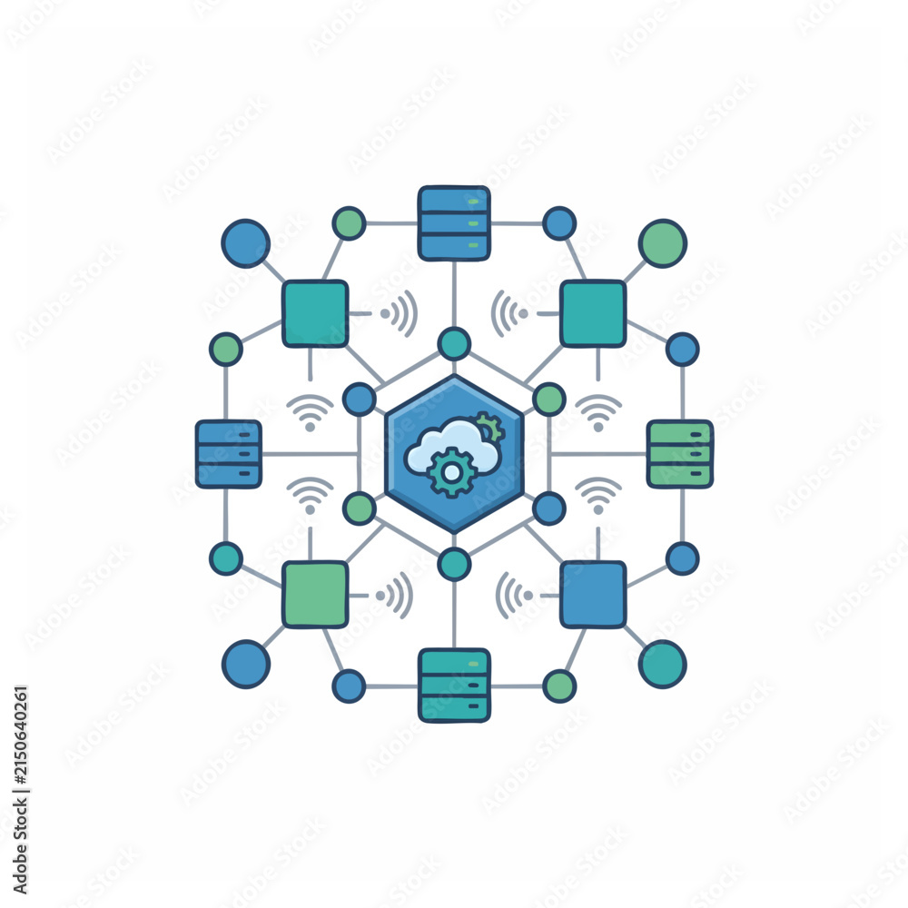 Fototapeta premium Cloud computing and network infrastructure concept with servers and data nodes