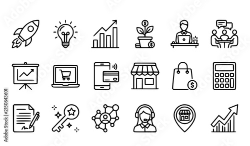 Quadro su tela Entrepreneurship and SME growth editable outline vector icon collection