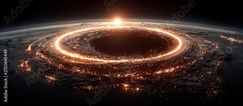Glowing ring of light in space.