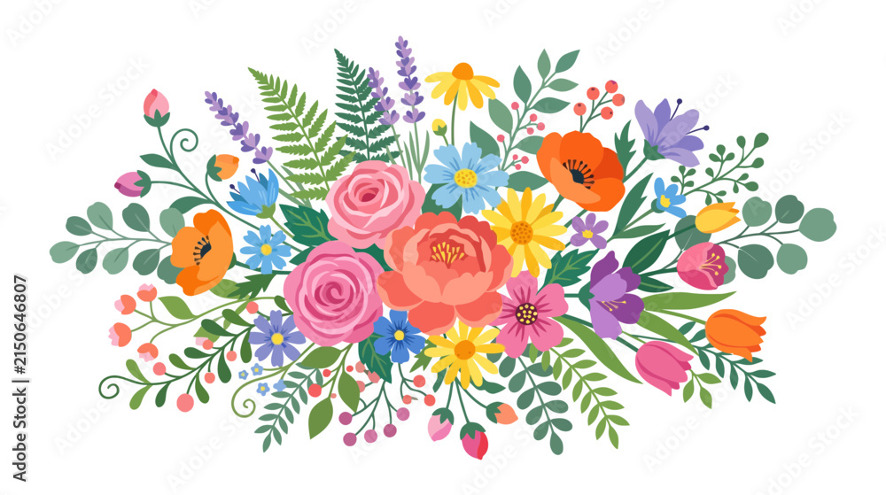 Fototapeta premium Vibrant Spring Flower Bouquet - Floral Design, Botanical Illustration