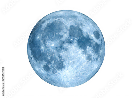 A detailed glowing blue full moon isolated on transparent background
