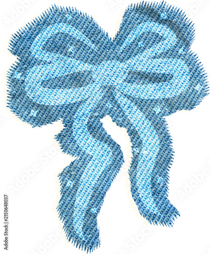Denim Ribbon Bow Craft with Star, Cut Out Sticker Jeans Scrapbook 