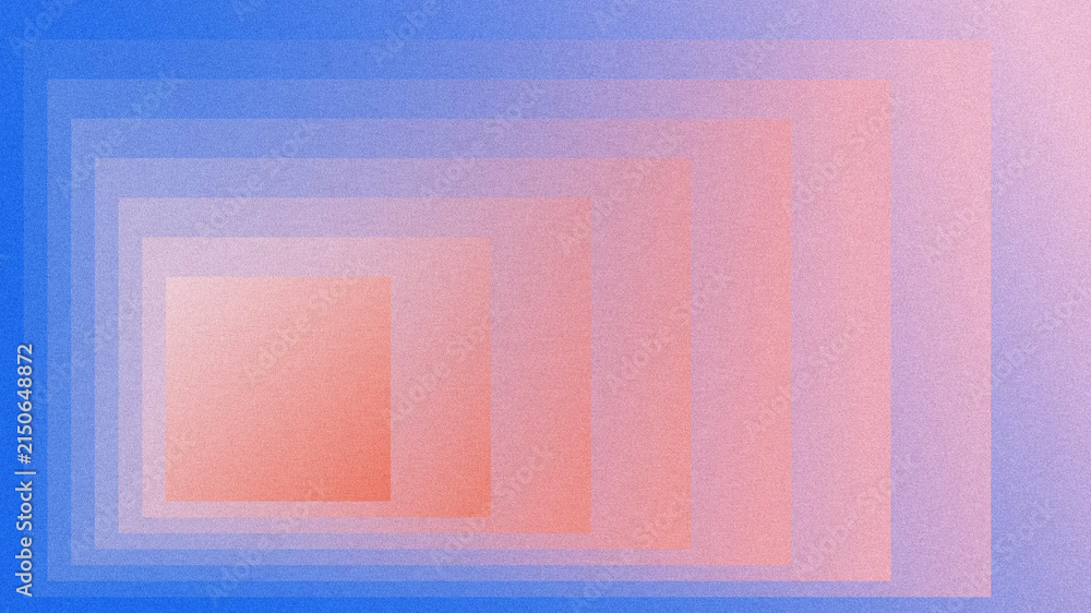 Fototapeta premium Abstract textured background featuring layered nested rectangles with rhythm and symmetry. Grainy noise texture, smooth blue‑lavender‑pink gradient transitions.