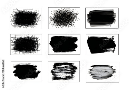 Collection of abstract black ink splatters on white backgrounds