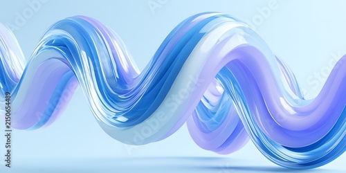 Floating Glass Curves with Soft Blue Transparency and Minimal Space, 3d render