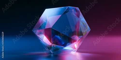 Cyberfuturistic transparent glass cube element and liquid acrylic red purple blue glow on black backdrop cinematic tech background design cover art visuals 3d rendering