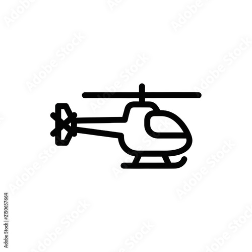 Minimalist Black Helicopter Line Icon on White Background