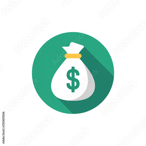 Money Bag with Dollar Symbol on Green Circular Background Isolated