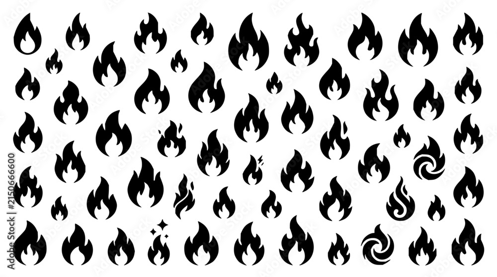 Obraz premium Flat black flame icons set with minimalist design featuring fire symbols, vector flames, and stylized blaze with 202608062116