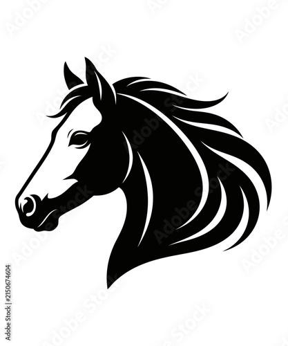 Elegant black and white horse head silhouette illustration for equestrian design and sports team logo branding