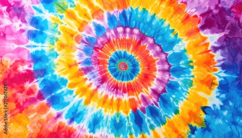 A vibrant tie-dye pattern with concentric rings of multiple colors.