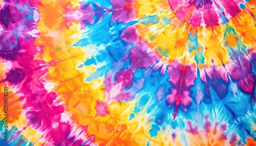 Vibrant tie-dye fabric with a radial pattern of bright colors.
