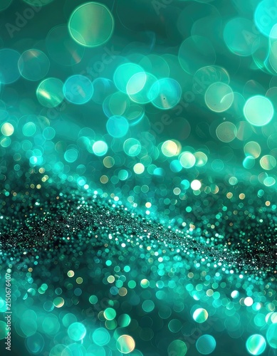 Abstract bokeh lights in shades of teal and green.