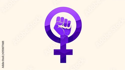 Purple female gender symbol with a raised fist inside for feminism