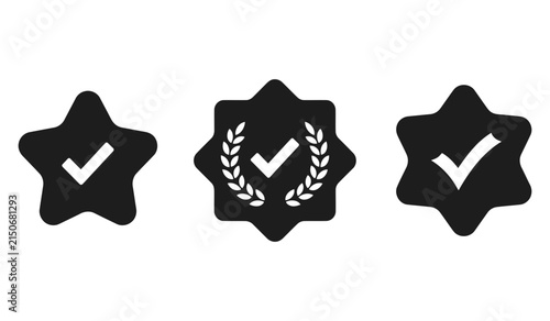 Black star shaped icons represent quality assurance confirmation and positive validation with prominent checkmark symbols inside each shape