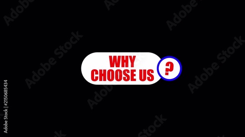 Why Choose Us Text Animation with Question Mark Icon, Modern Business Corporate Typography for Marketing and Presentation.