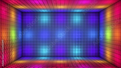 Broadcast Pulsating Switching Hi-Tech Illuminated Cubes Room Stage, Multi Color, Events, 3D, Loopable, 4K