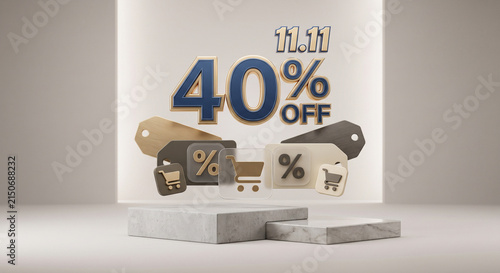 Promotional banner showing a forty percent discount and shopping tags for the 11.11 sale.