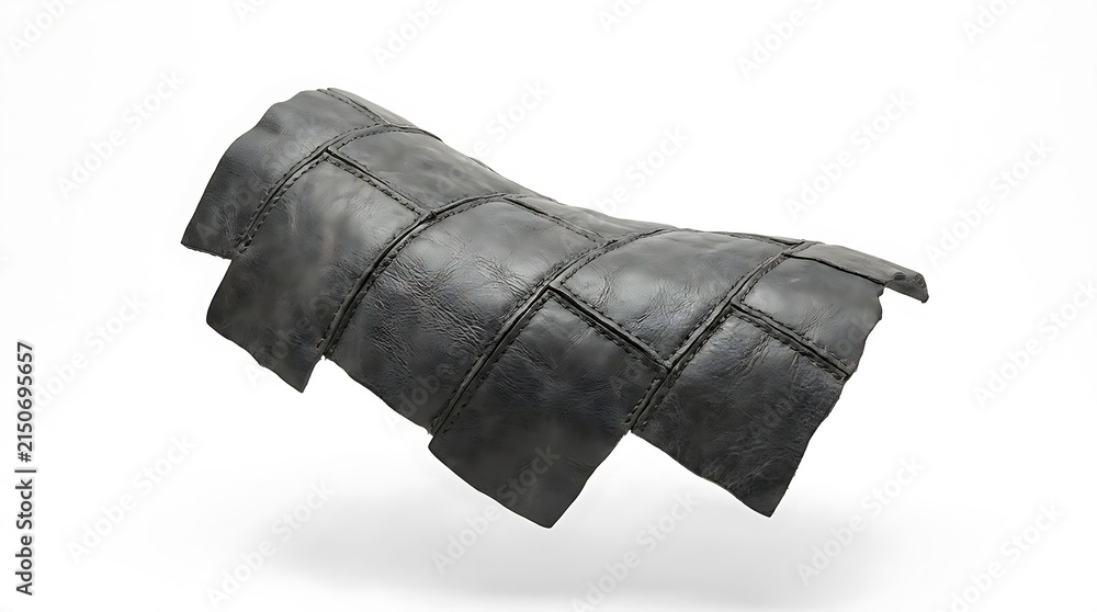 Fototapeta premium Dark gray stitched leather fabric floating sheet.