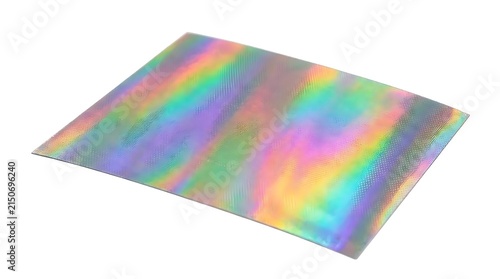 Rectangular holographic iridescent foil sheet on white.