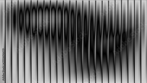 Abstract black and white background with vertical bars and wavy distortion effect