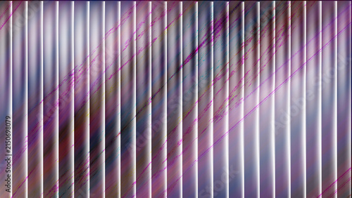 Shiny vertical metal bars with abstract purple and pink light reflection