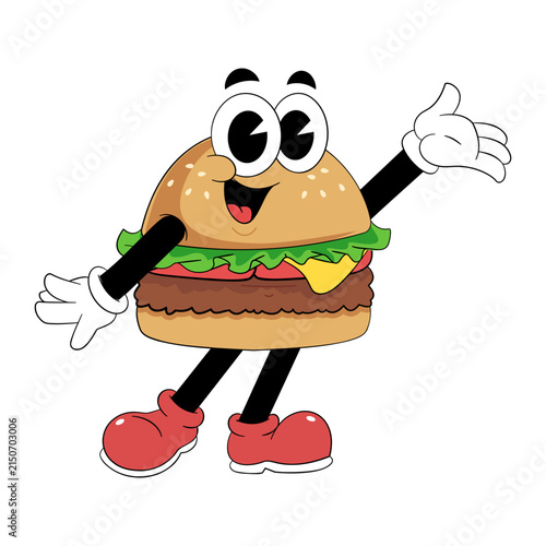 Welcoming Cartoon Burger Mascot with Open Arms