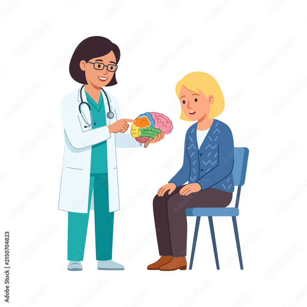 Fototapeta premium Female Doctor Explaining Brain Anatomy to a Patient during Medical Consultation