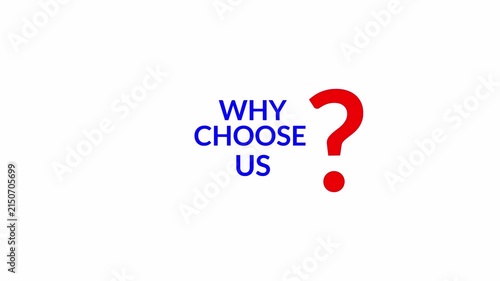 Why Choose Us Text Animation with Question Mark Icon, Modern Business Corporate Typography for Marketing and Presentation.