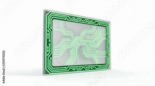 Transparent digital frame with green glowing circuit lines