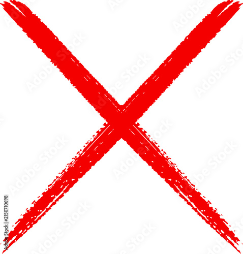 Red X checkmark style icon PNG representing rejection, cancellation, error and incorrect selection with a simple clean brushstroke design, Isolated on Transparent Background