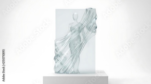 Transparent glass sculpture of draped female figure