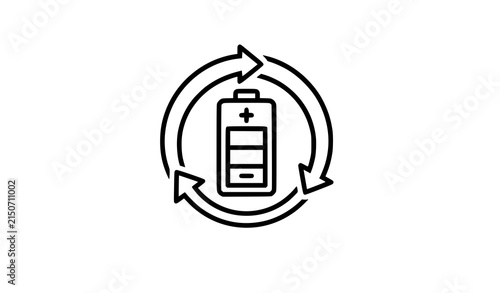 Battery Recycling Energy Efficiency Black and White Vector Icon