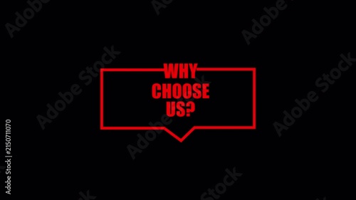 Why Choose Us Text Animation with Question Mark Icon, Modern Business Corporate Typography for Marketing and Presentation.