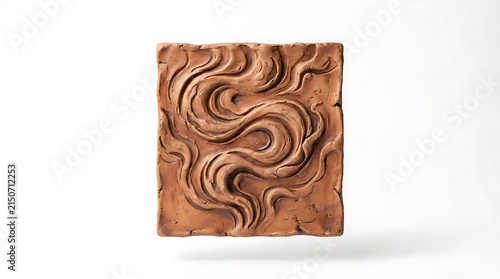 Square brown clay tile with swirling wave patterns.