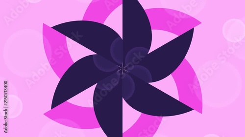 Abstract Geometric Floral Ornament with Symmetrical Purple Petals on a Soft Pink Pastel Background