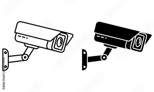 Security camera icons in outline and filled styles for surveillance and protection concepts