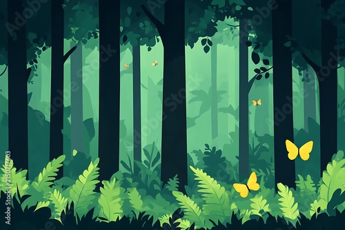 Serene forest with butterflies