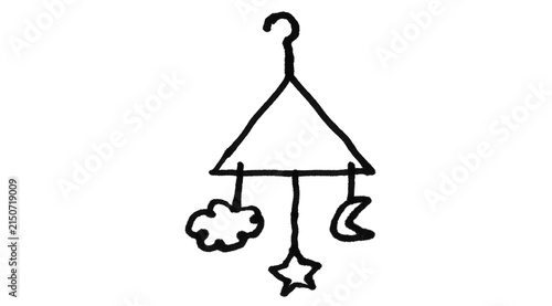 Obraz na plátně Hand drawn baby mobile doodle with cloud, star and crescent moon, vector outline