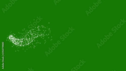 Smooth glowing white particle line trail, magical fairy dust sparkle animation, twinkling star light streak, shimmering doodle stars burst, fantasy transition effect on green screen overlay. 4k