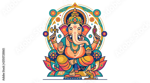 Fotografie Lord Ganesha vector illustration, colorful Hindu god Ganesh deity icon, spiritua
