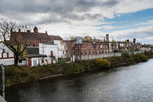 Riverside view with Tapiau castle on Pregolya Riverin in Gvardeysk, Russia