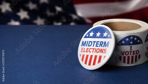 Midterm Elections Button and I Voted Stickers with American Flag